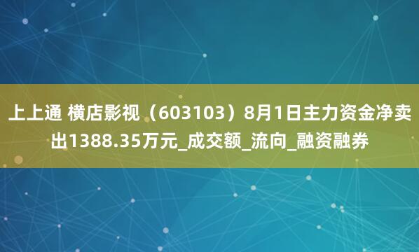 上上通 横店影视（603103）8月1日主力资金净卖出1388.35万元_成交额_流向_融资融券