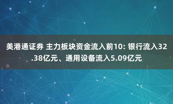 美港通证券 主力板块资金流入前10: 银行流入32.38亿元、通用设备流入5.09亿元